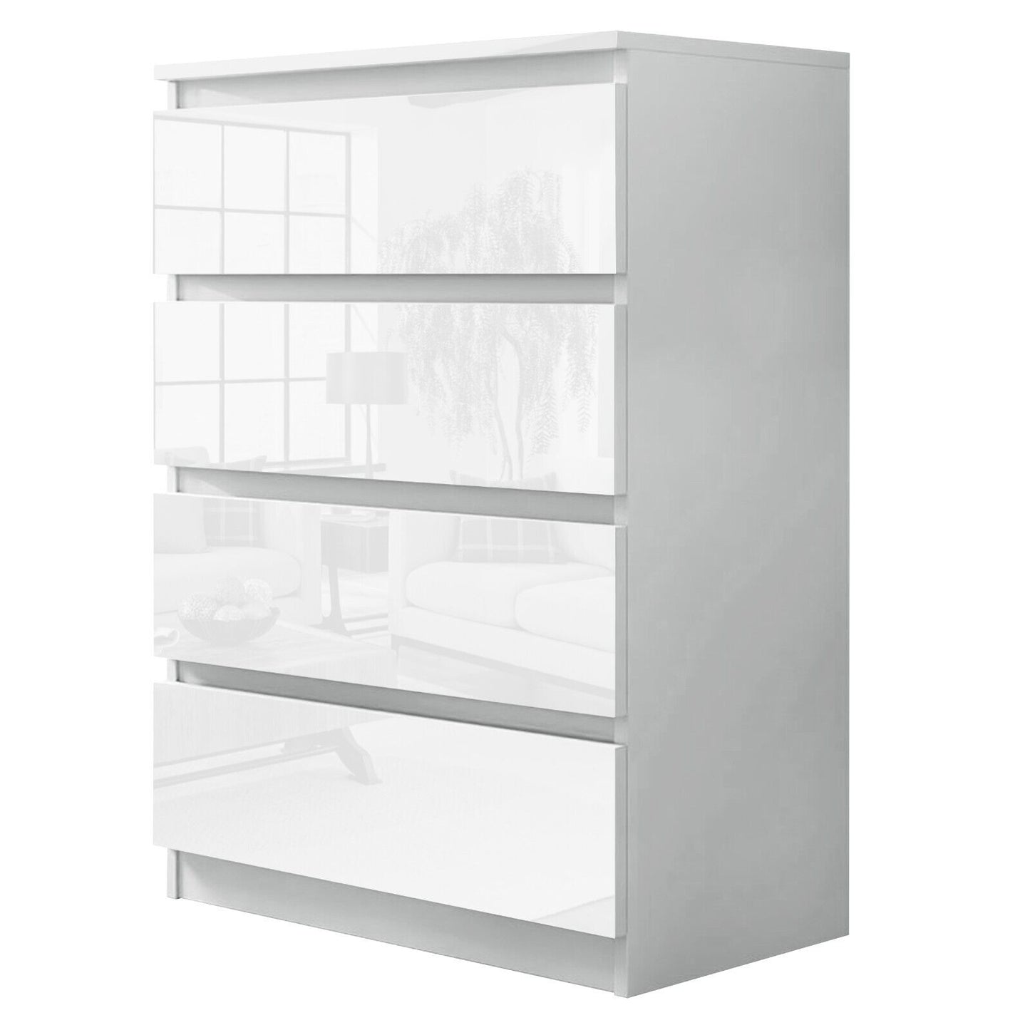 High Gloss Chest of Drawers Bedside Cabinet Tall Wide Storage Bedroom Furniture