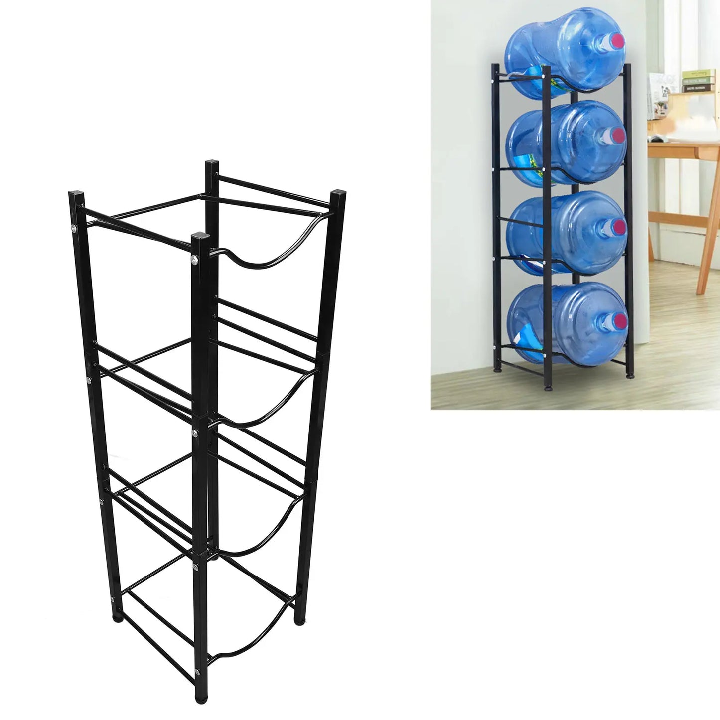 Water Cooler Jug Holder 4 Tier Space Saving Rust Proof Single Row Water Bottle Holder Stand for Home Kitchen Office