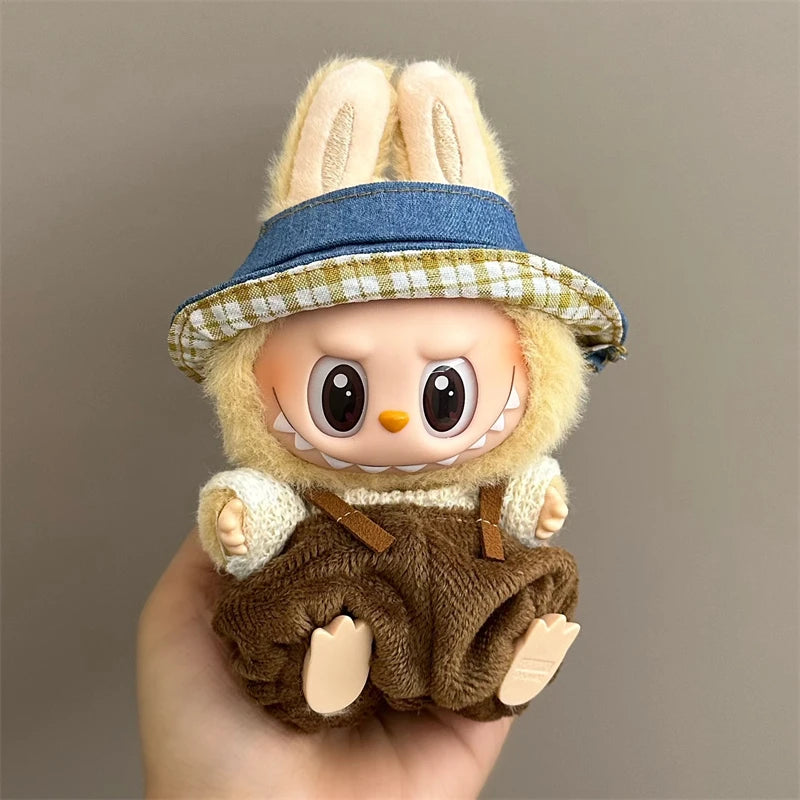17cm Labubu Plush Doll Clothes Set Hairband T-shirt Pants Bag