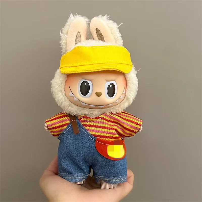 17cm Labubu Plush Doll Clothes Set Hairband T-shirt Pants Bag