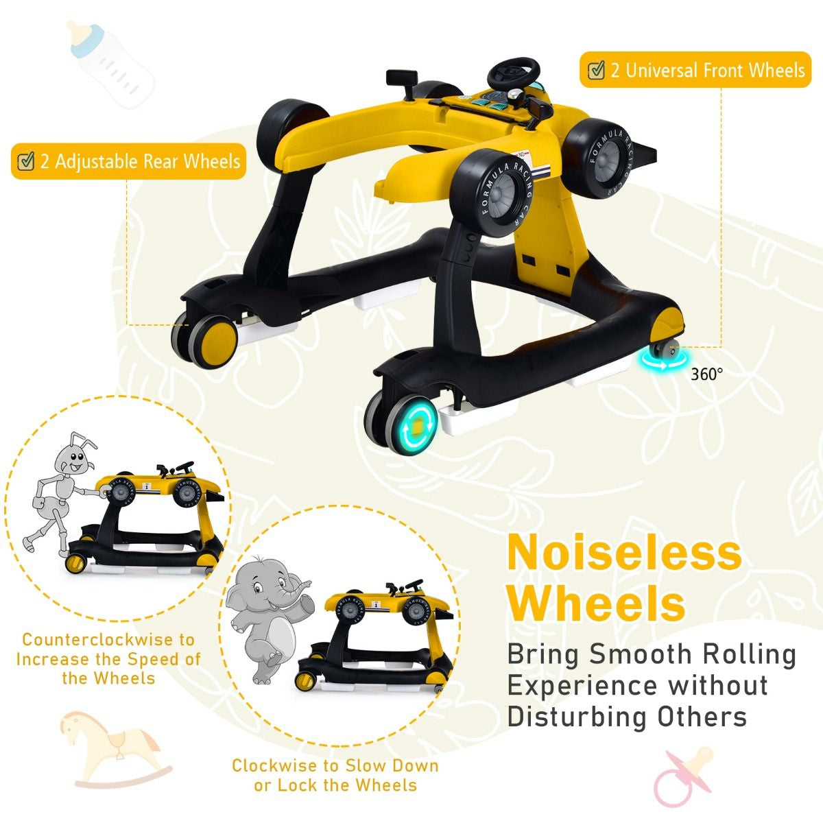 Versatile 4-in-1 Baby Push Walker - Adjustable Height & Speed for Growing Tots!