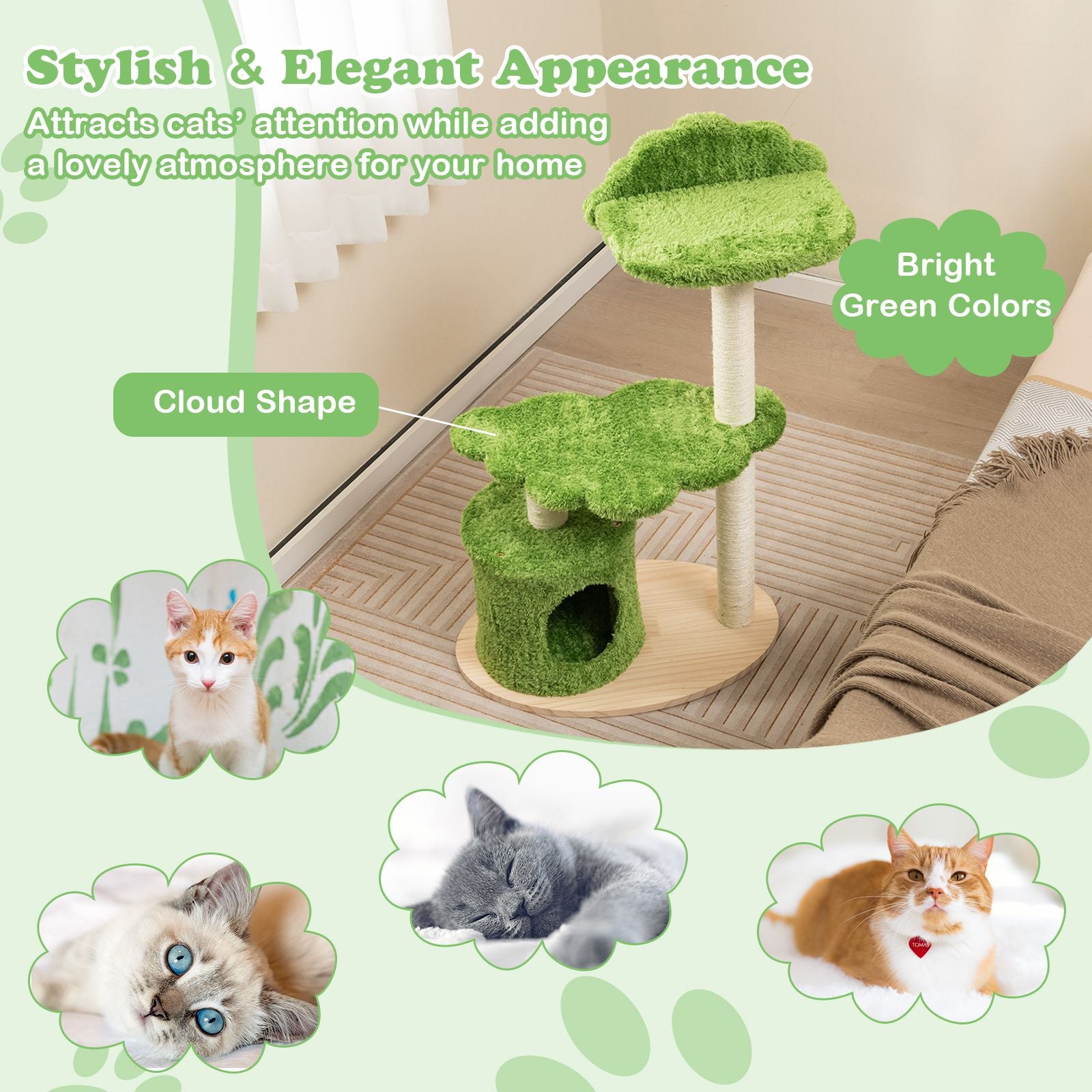 Charming 97 Cm Cat Tree with Durable Sisal Scratching Posts - Perfect for Play and Relaxation!