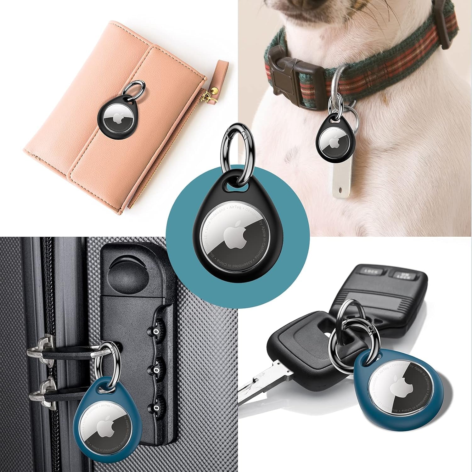 360° Protective Airtag Case - 4-Pack Keyring Holders, Scratch-Resistant Lock Design, TPU Full Cover for Keys, Bags, Luggage & Pet Collars (Black & Blue)