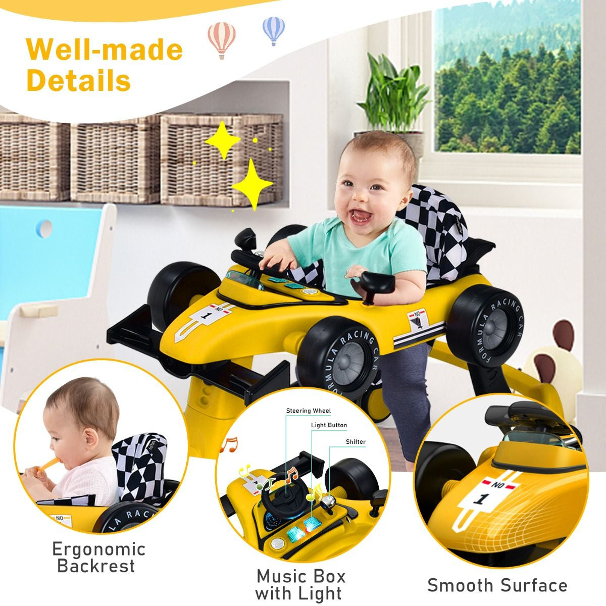 Versatile 4-in-1 Baby Push Walker - Adjustable Height & Speed for Growing Tots!