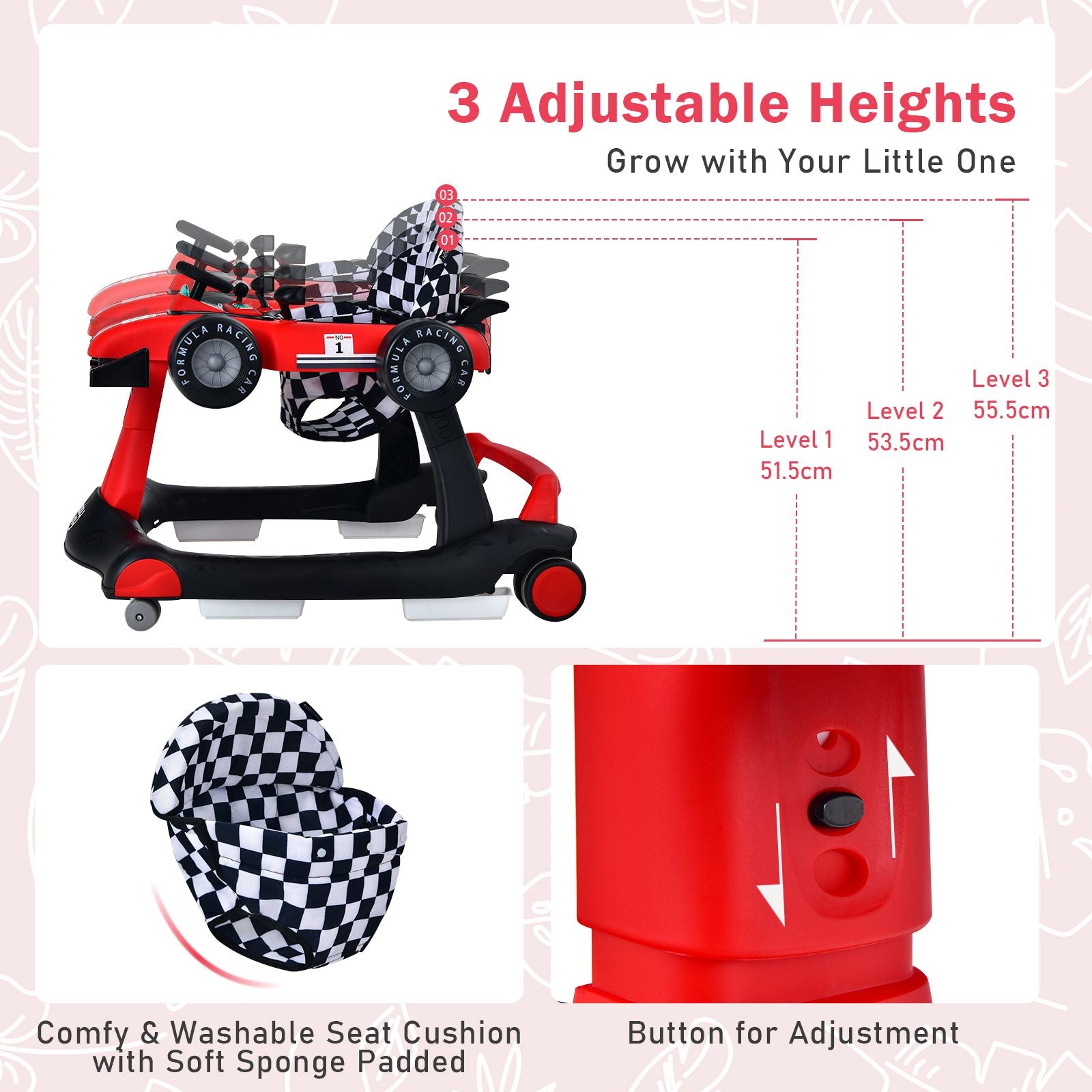 Versatile 4-in-1 Baby Push Walker - Adjustable Height & Speed for Growing Tots!