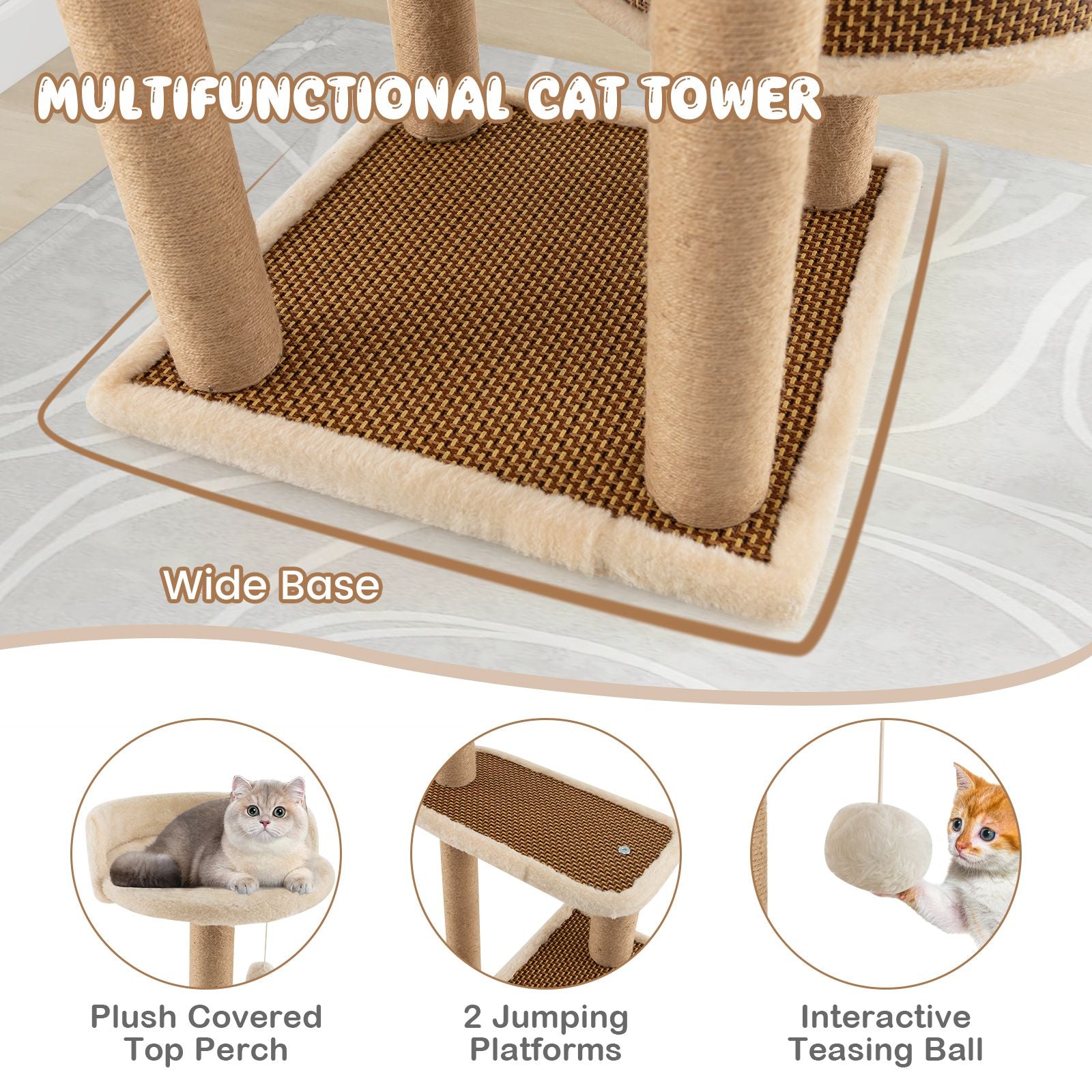 Deluxe 90 Cm Multi-Level Cat Tree Tower with Scratching Posts - Perfect Playground for Your Feline Friend!