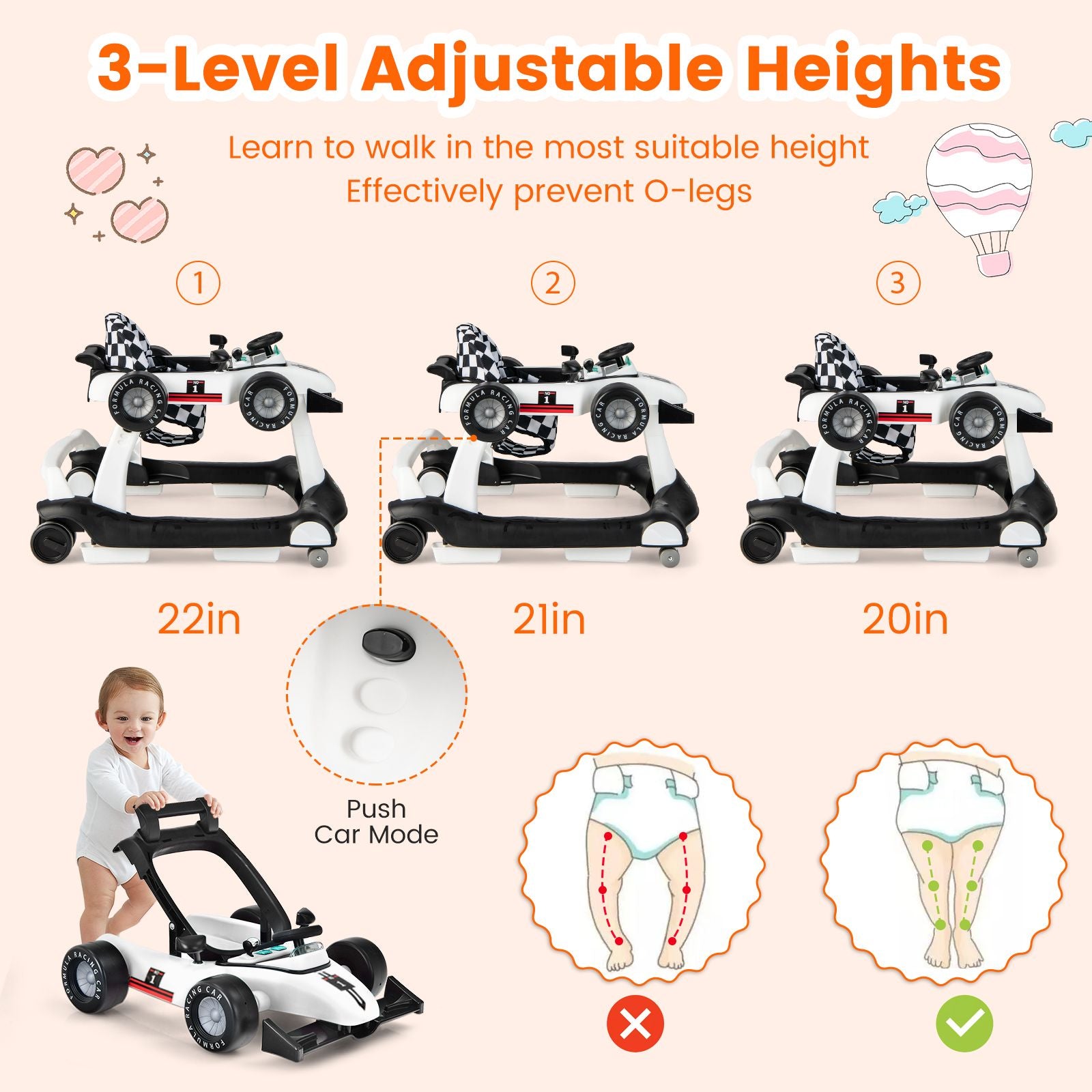 Versatile 4-in-1 Baby Push Walker - Adjustable Height & Speed for Growing Tots!