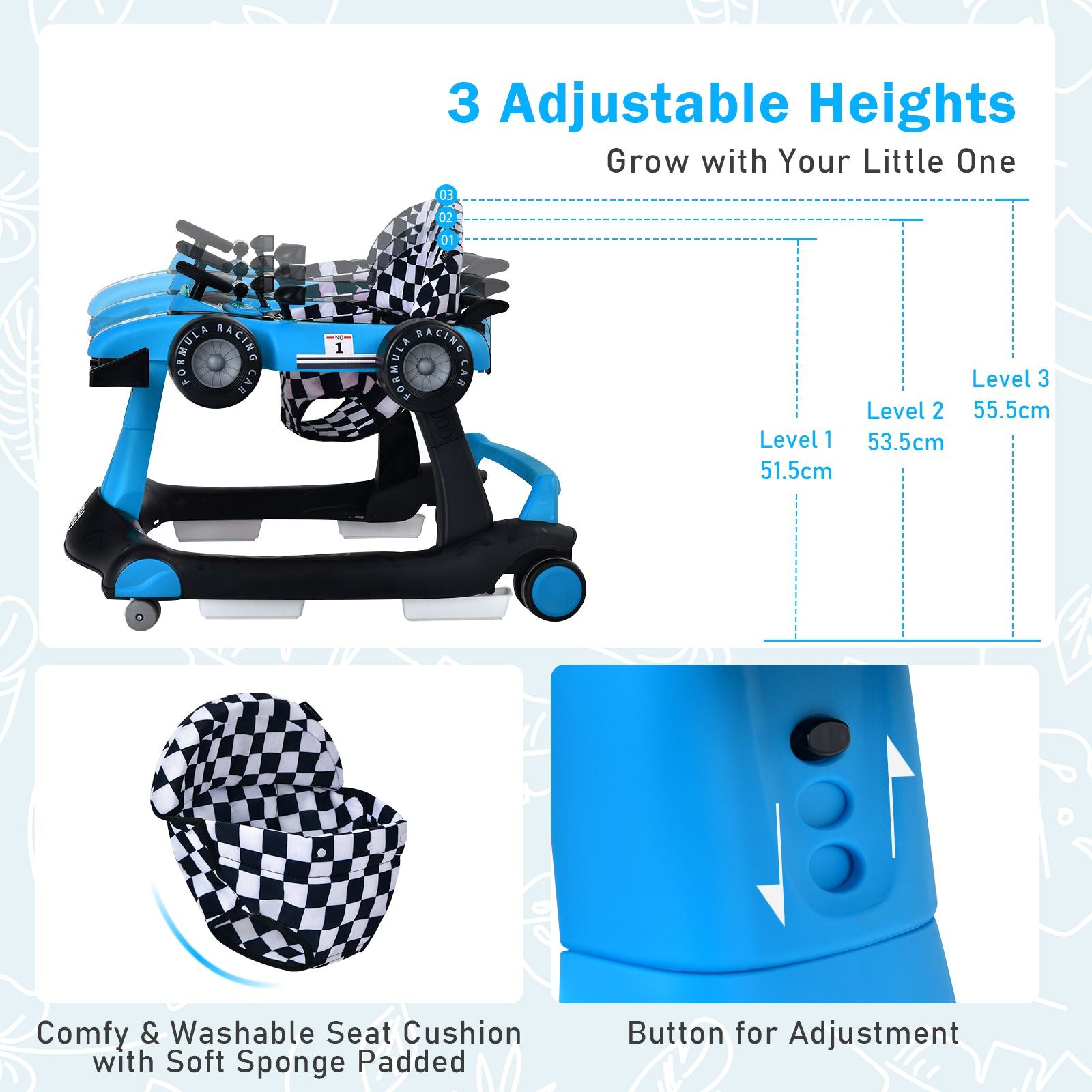 Versatile 4-in-1 Baby Push Walker - Adjustable Height & Speed for Growing Tots!