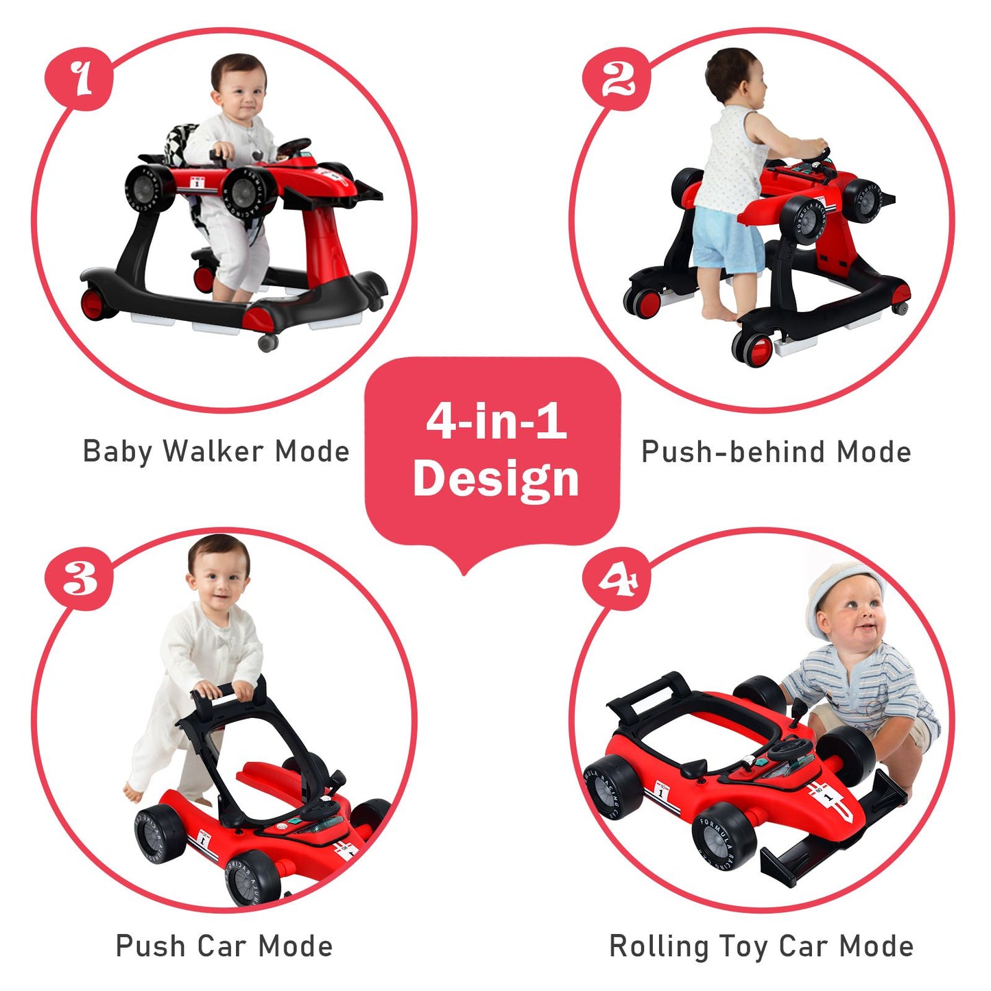 Versatile 4-in-1 Baby Push Walker - Adjustable Height & Speed for Growing Tots!