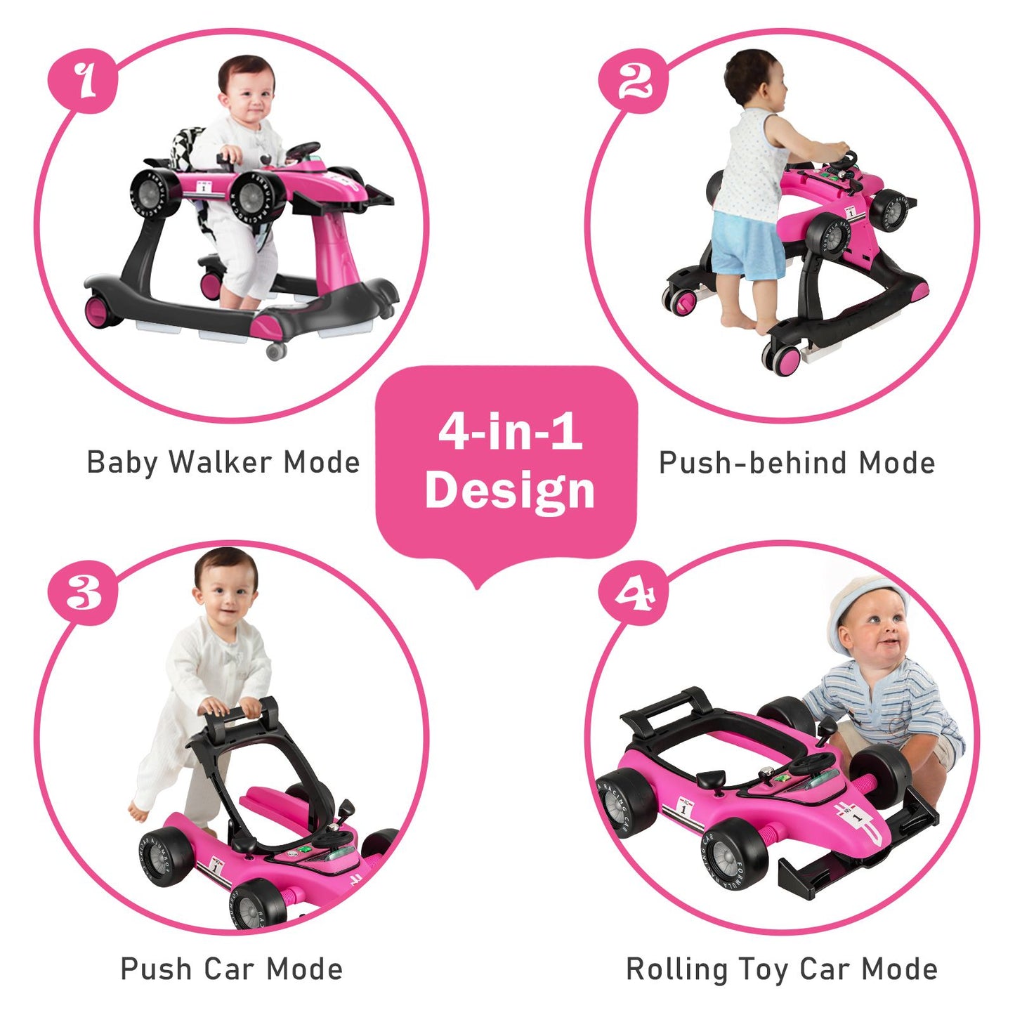 Versatile 4-in-1 Baby Push Walker - Adjustable Height & Speed for Growing Tots!