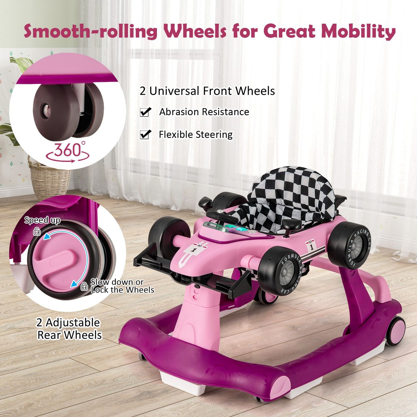 Versatile 4-in-1 Baby Push Walker - Adjustable Height & Speed for Growing Tots!