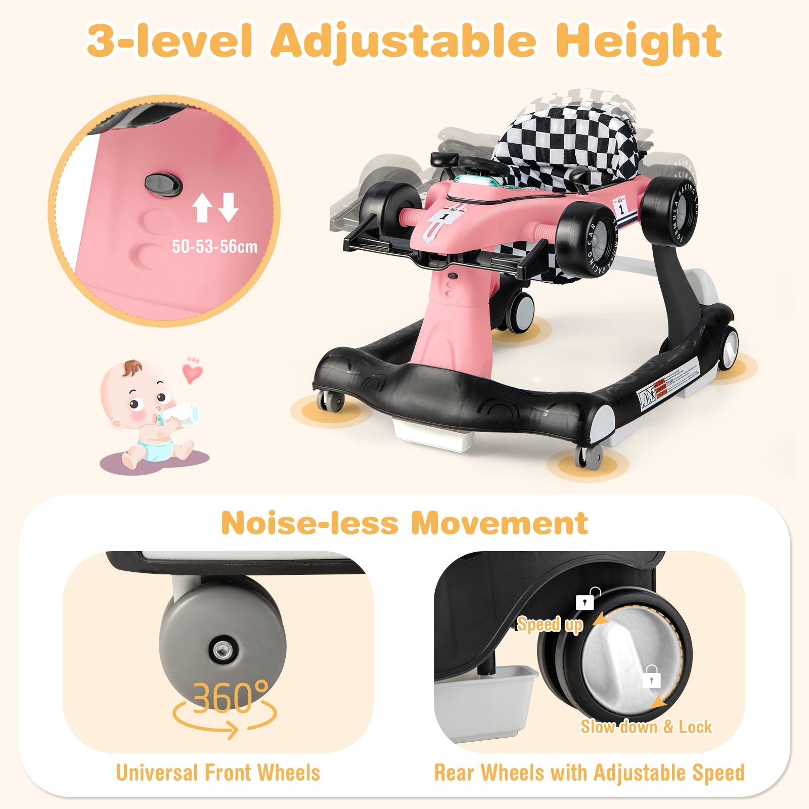 Versatile 4-in-1 Baby Push Walker - Adjustable Height & Speed for Growing Tots!