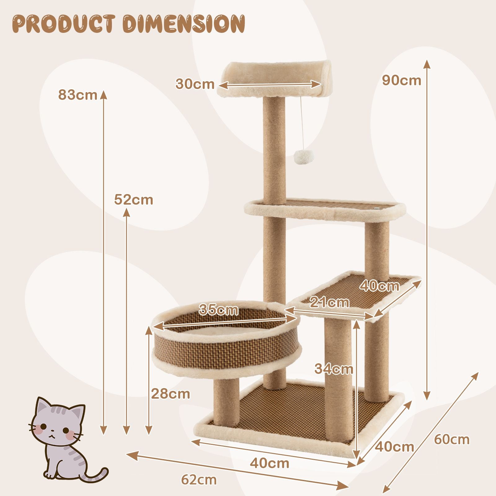 Deluxe 90 Cm Multi-Level Cat Tree Tower with Scratching Posts - Perfect Playground for Your Feline Friend!