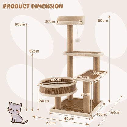 Deluxe 90 Cm Multi-Level Cat Tree Tower with Scratching Posts - Perfect Playground for Your Feline Friend!
