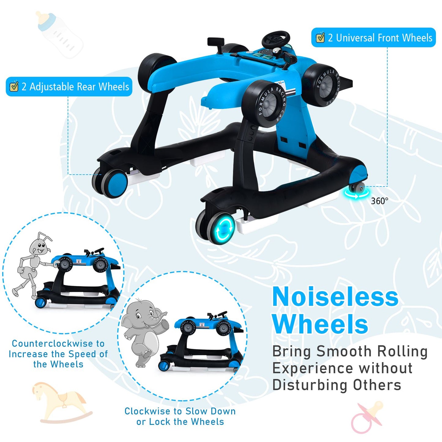 Versatile 4-in-1 Baby Push Walker - Adjustable Height & Speed for Growing Tots!