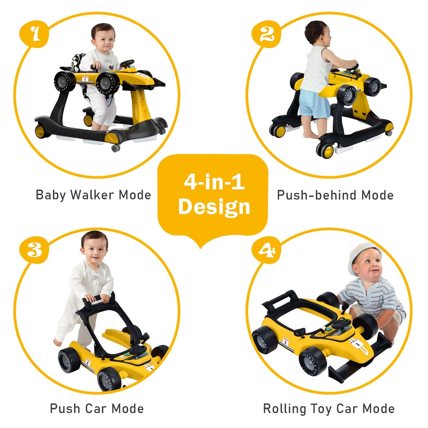 Versatile 4-in-1 Baby Push Walker - Adjustable Height & Speed for Growing Tots!