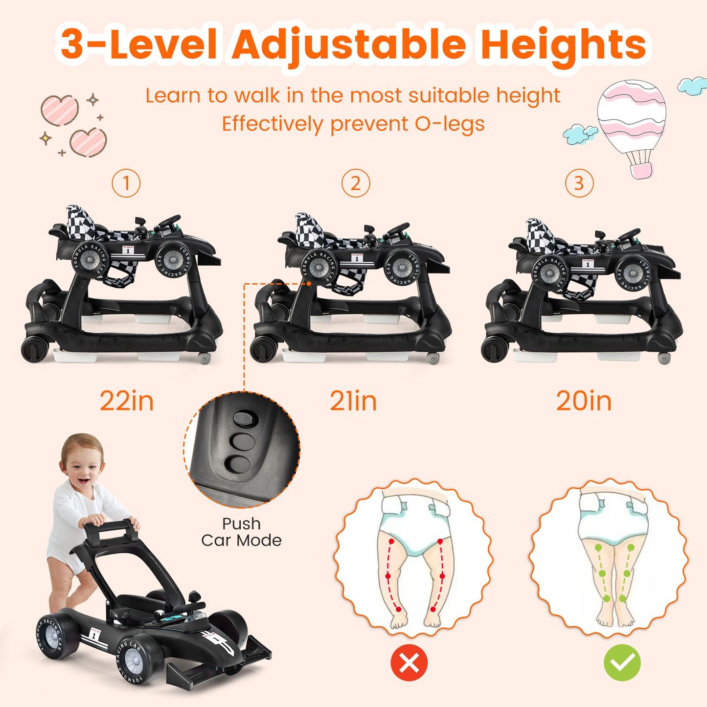 Versatile 4-in-1 Baby Push Walker - Adjustable Height & Speed for Growing Tots!