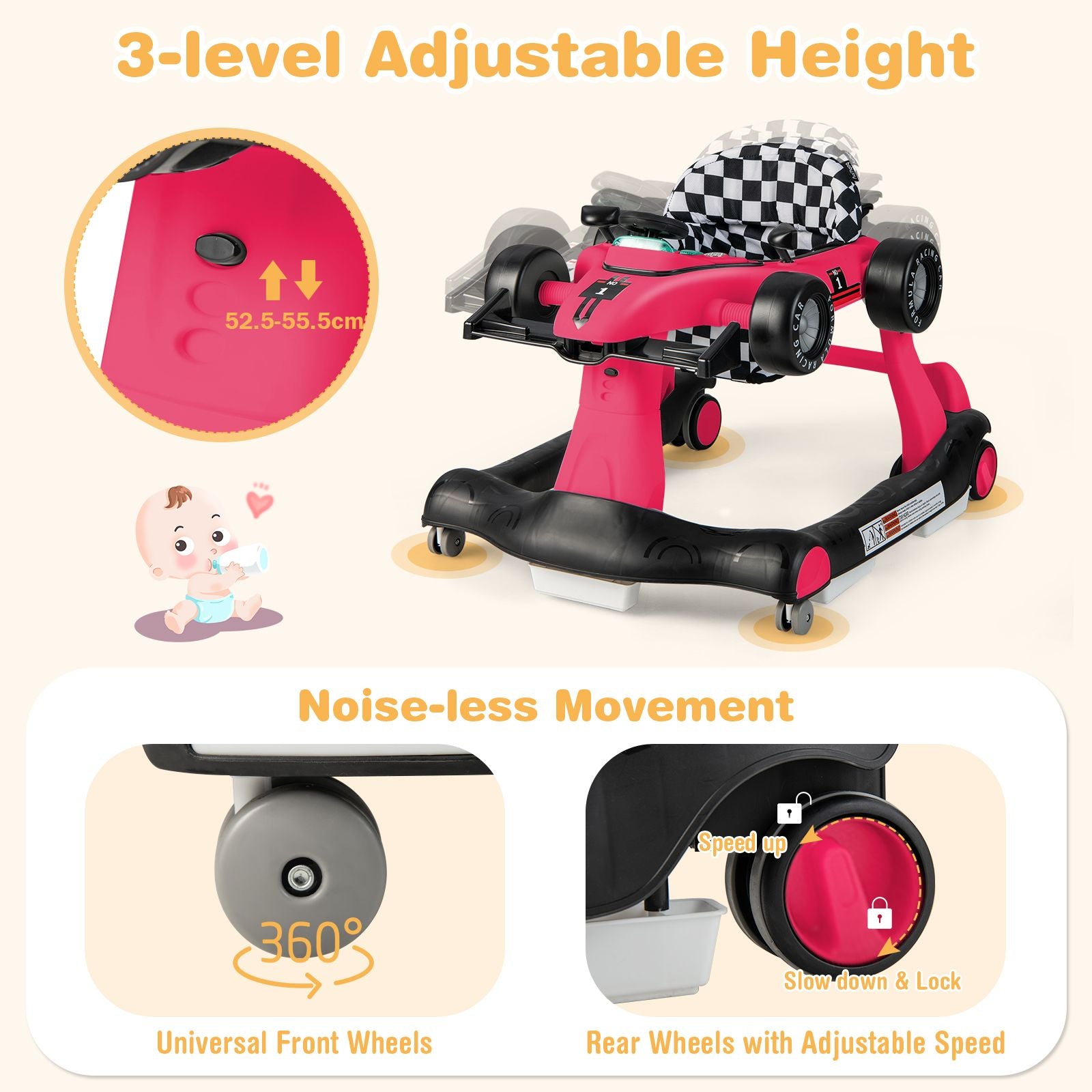 Versatile 4-in-1 Baby Push Walker - Adjustable Height & Speed for Growing Tots!
