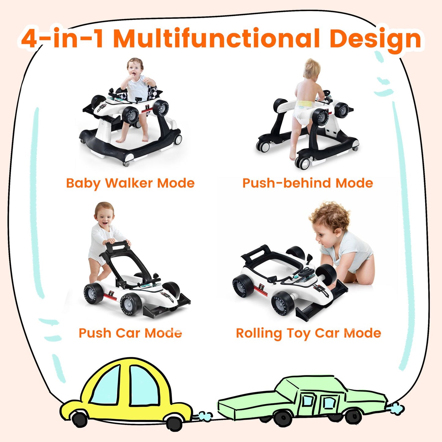 Versatile 4-in-1 Baby Push Walker - Adjustable Height & Speed for Growing Tots!