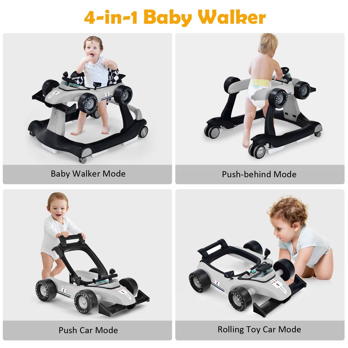 Versatile 4-in-1 Baby Push Walker - Adjustable Height & Speed for Growing Tots!