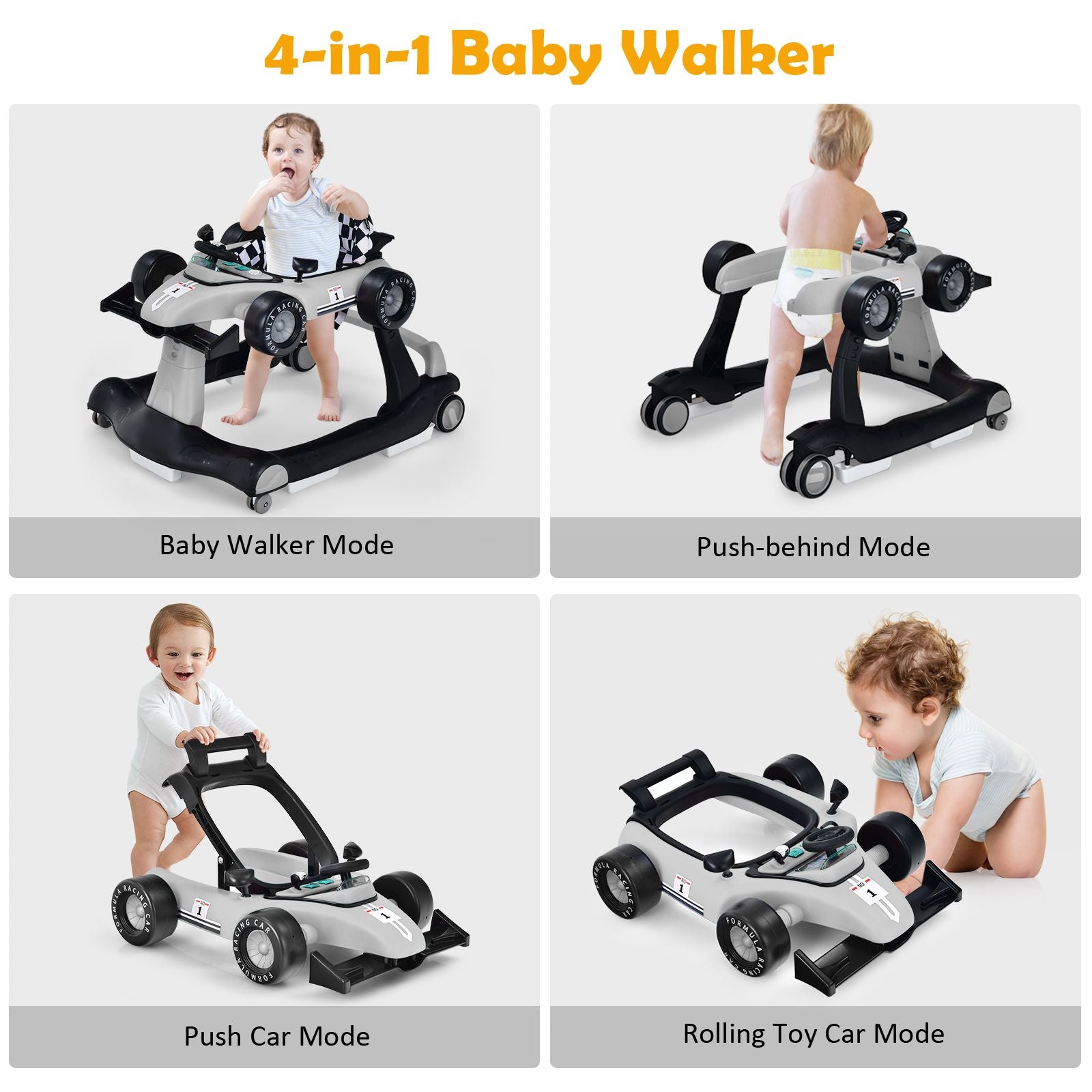 Versatile 4-in-1 Baby Push Walker - Adjustable Height & Speed for Growing Tots!