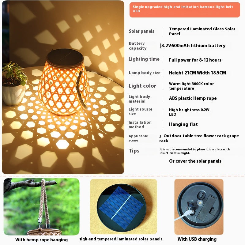 Illuminate Your Outdoors with Waterproof Solar Lanterns - High Brightness Bamboo Weave Hanging Table Lamp Decor