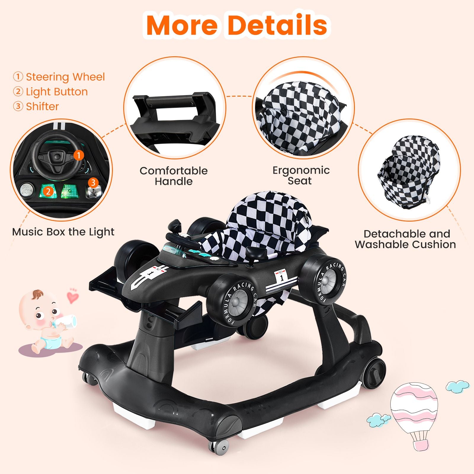 Versatile 4-in-1 Baby Push Walker - Adjustable Height & Speed for Growing Tots!