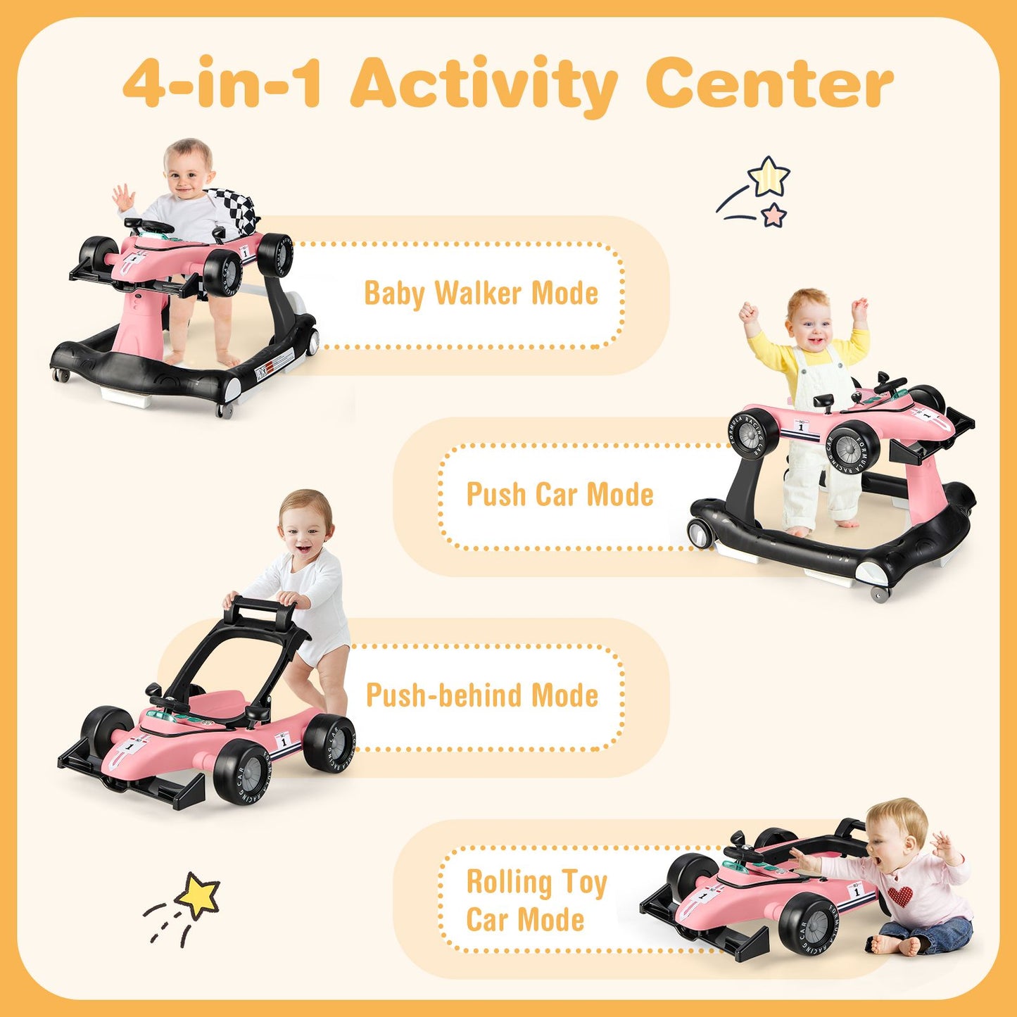 Versatile 4-in-1 Baby Push Walker - Adjustable Height & Speed for Growing Tots!