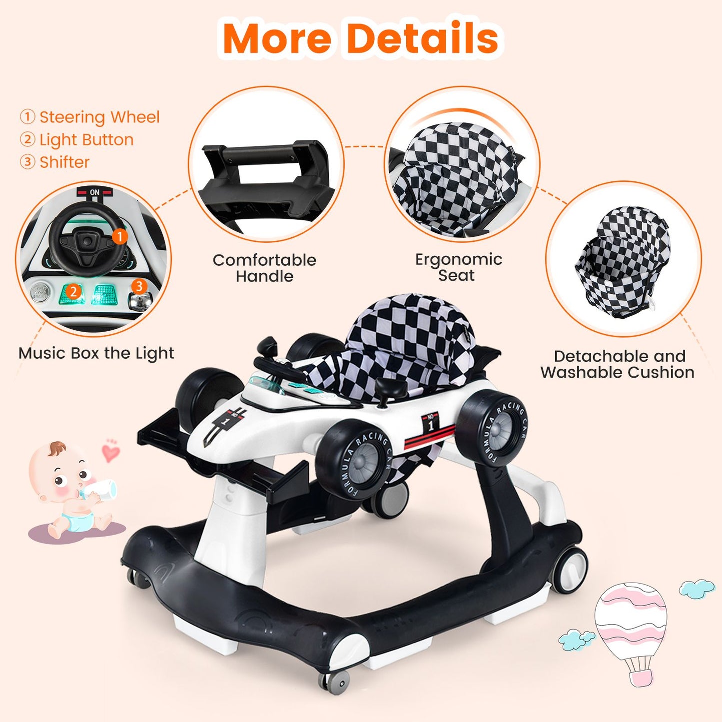 Versatile 4-in-1 Baby Push Walker - Adjustable Height & Speed for Growing Tots!