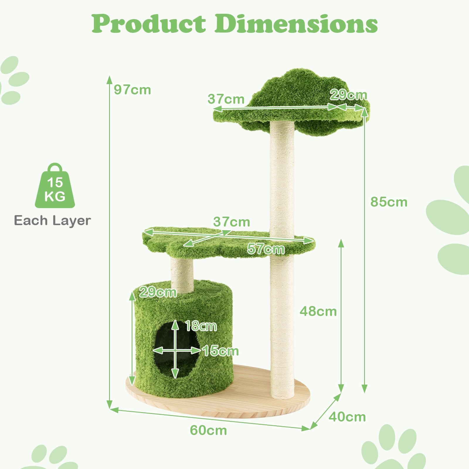 Charming 97 Cm Cat Tree with Durable Sisal Scratching Posts - Perfect for Play and Relaxation!