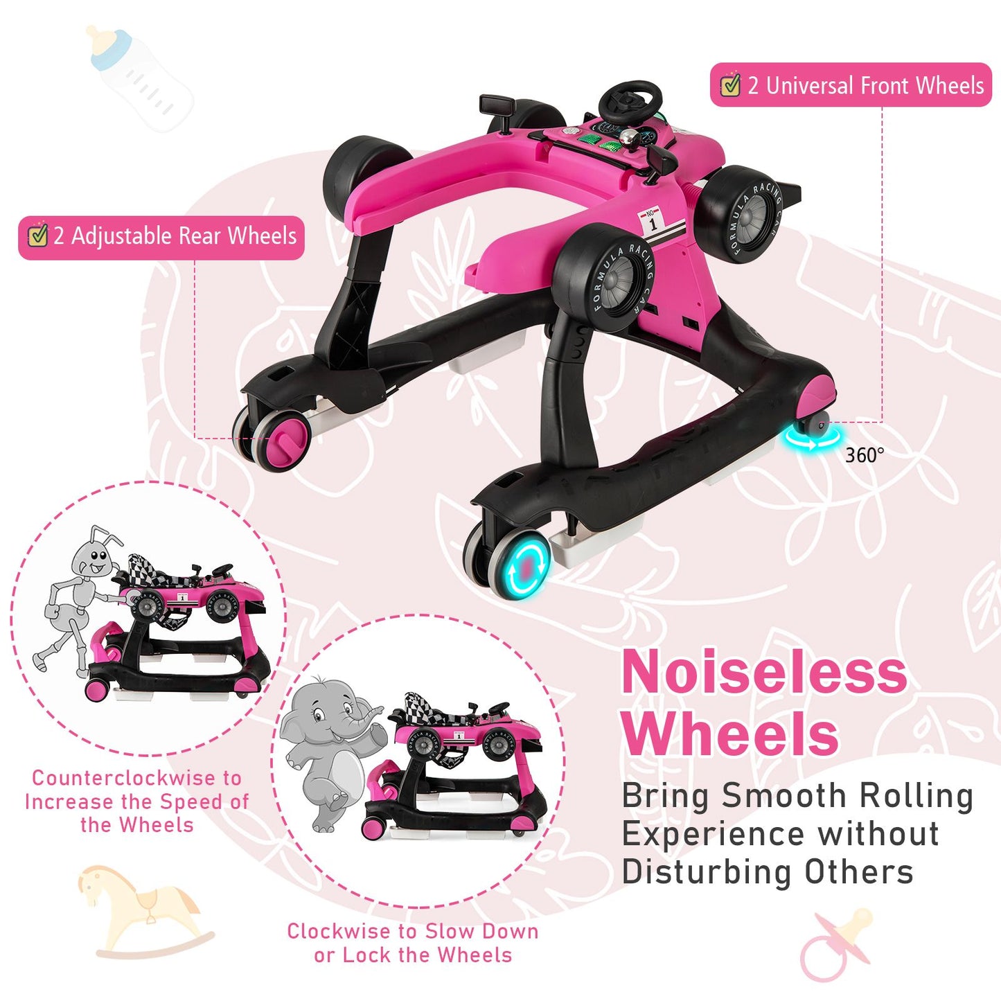 Versatile 4-in-1 Baby Push Walker - Adjustable Height & Speed for Growing Tots!