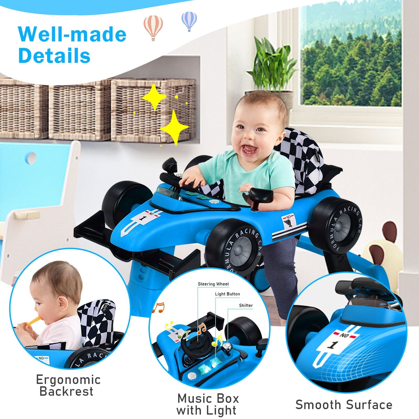 Versatile 4-in-1 Baby Push Walker - Adjustable Height & Speed for Growing Tots!