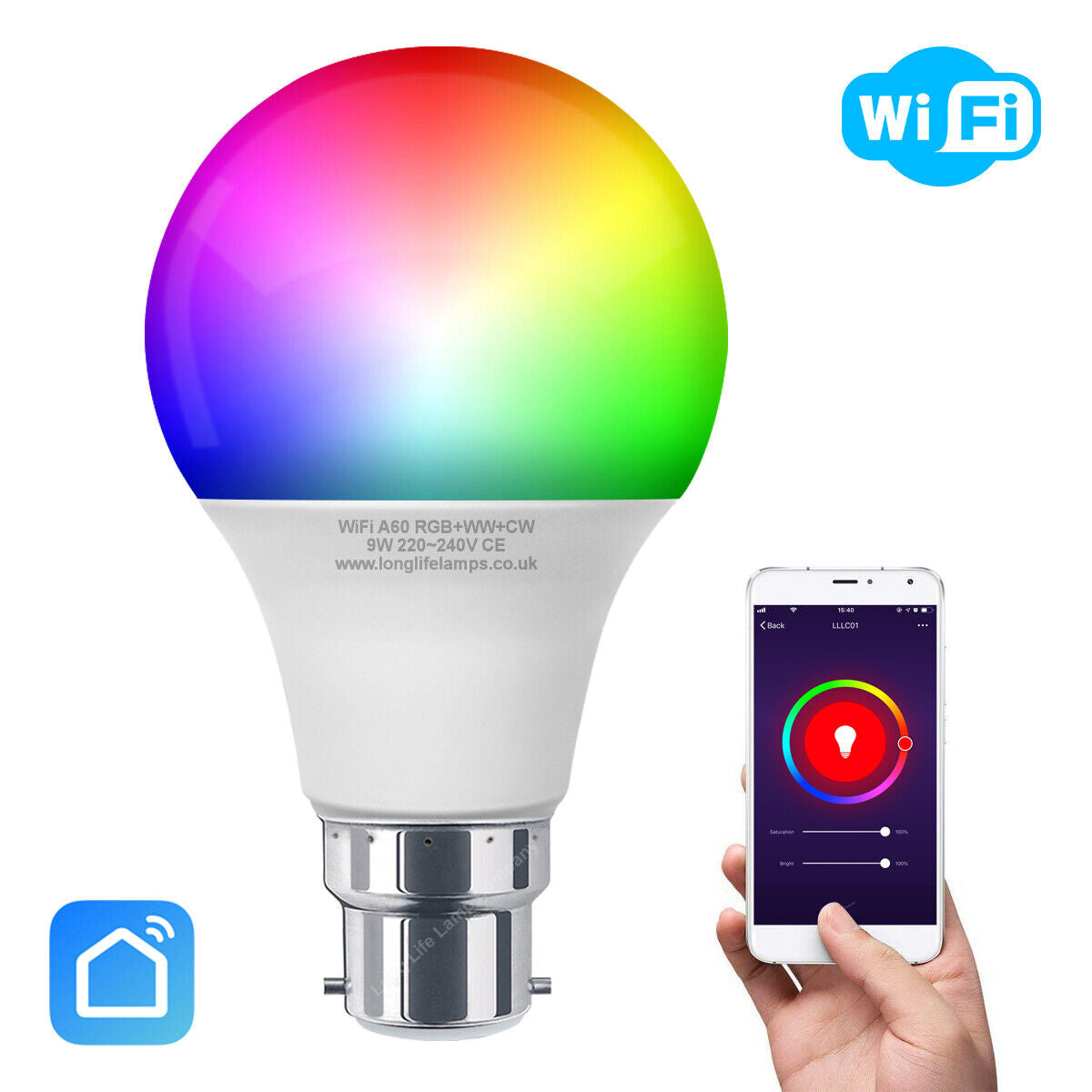 Smart WiFi RGB LED Light Bulb - Compatible with iOS, Android, Alexa & Google Home
