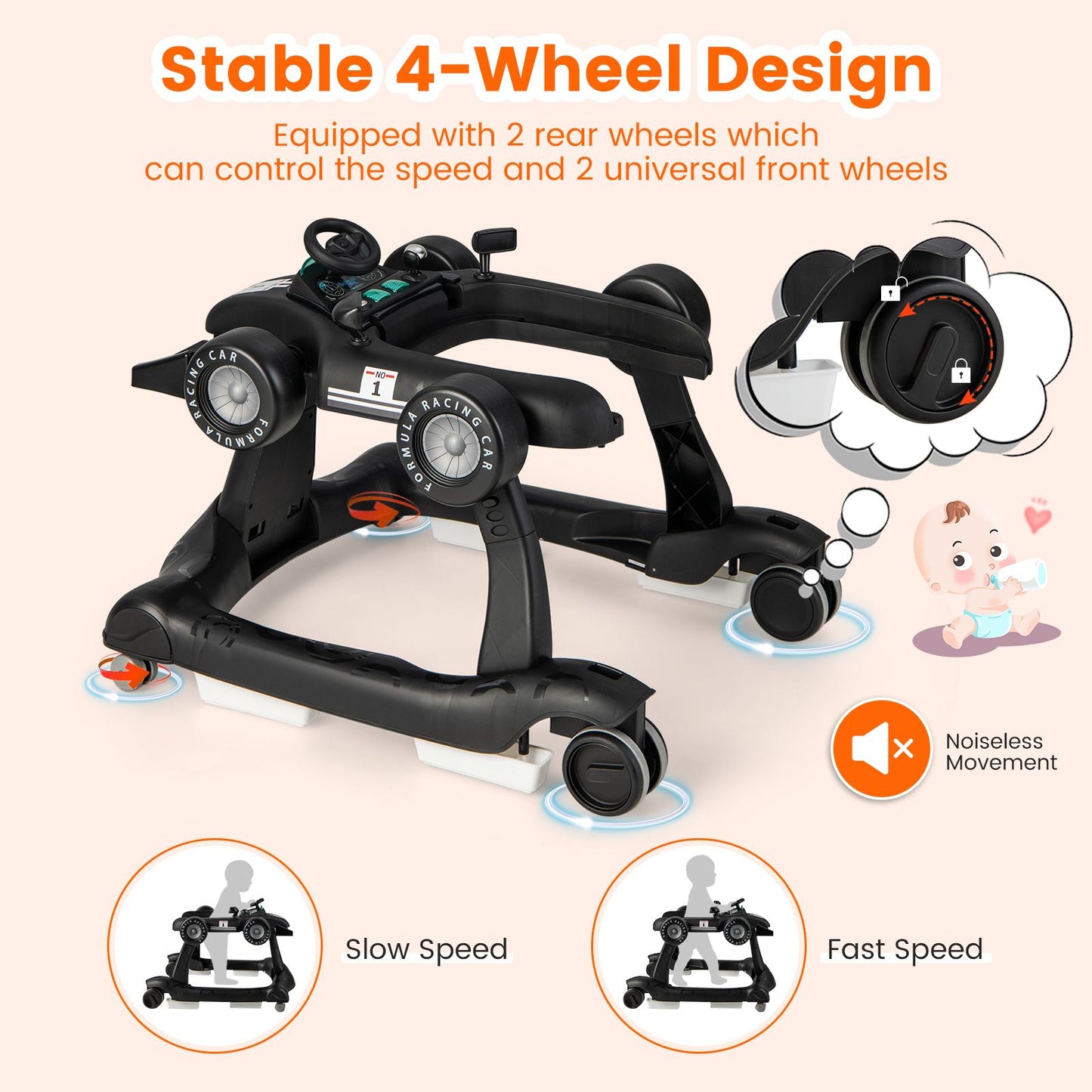 Versatile 4-in-1 Baby Push Walker - Adjustable Height & Speed for Growing Tots!