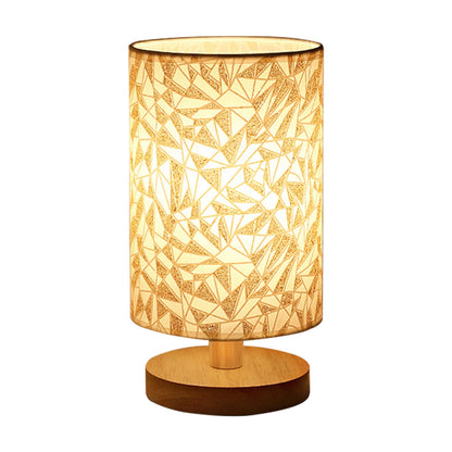 USB Bedside Lamp Night Lights Table Lamp for Bedroom Wooden Desk Lamp Bedside Night Light with Cylinder Lamp Shade Home Decor