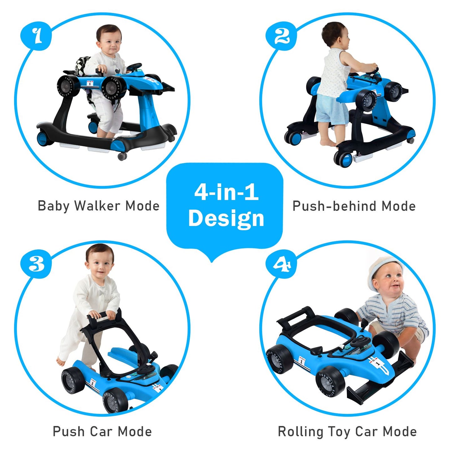 Versatile 4-in-1 Baby Push Walker - Adjustable Height & Speed for Growing Tots!