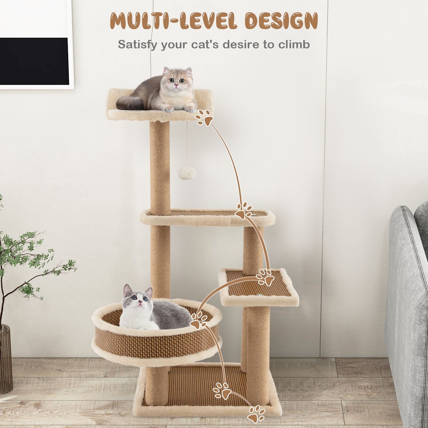 Deluxe 90 Cm Multi-Level Cat Tree Tower with Scratching Posts - Perfect Playground for Your Feline Friend!