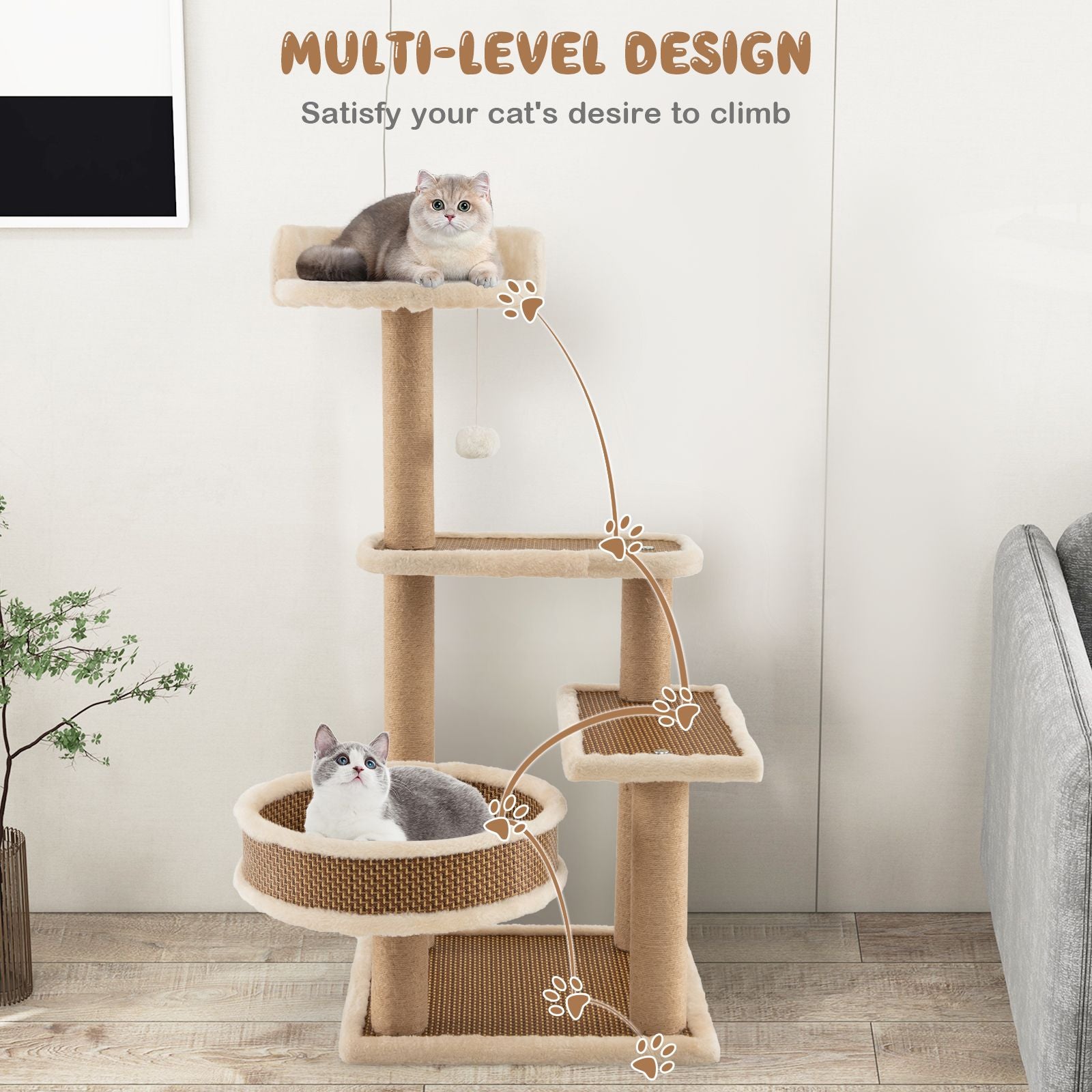 Deluxe 90 Cm Multi-Level Cat Tree Tower with Scratching Posts - Perfect Playground for Your Feline Friend!