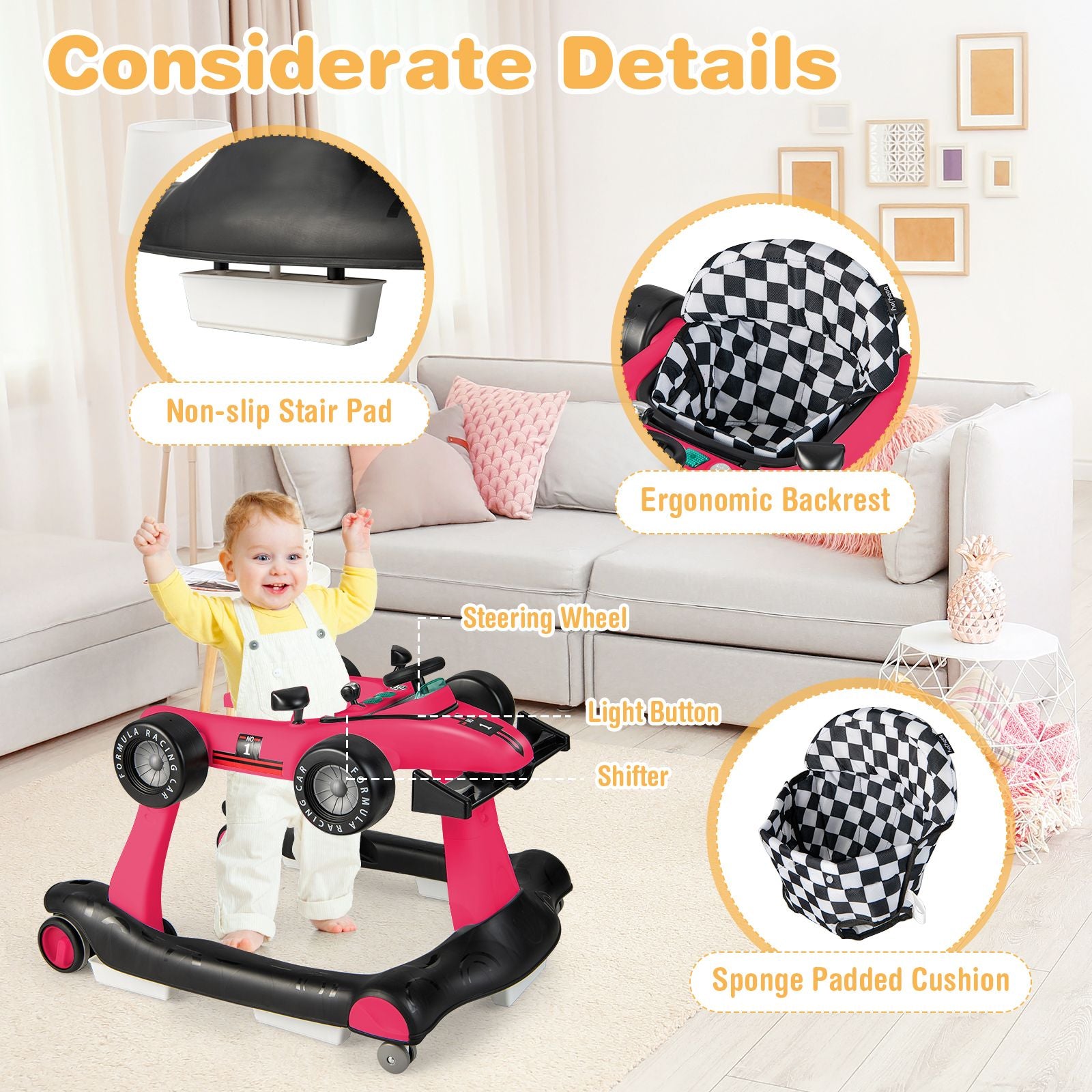 Versatile 4-in-1 Baby Push Walker - Adjustable Height & Speed for Growing Tots!