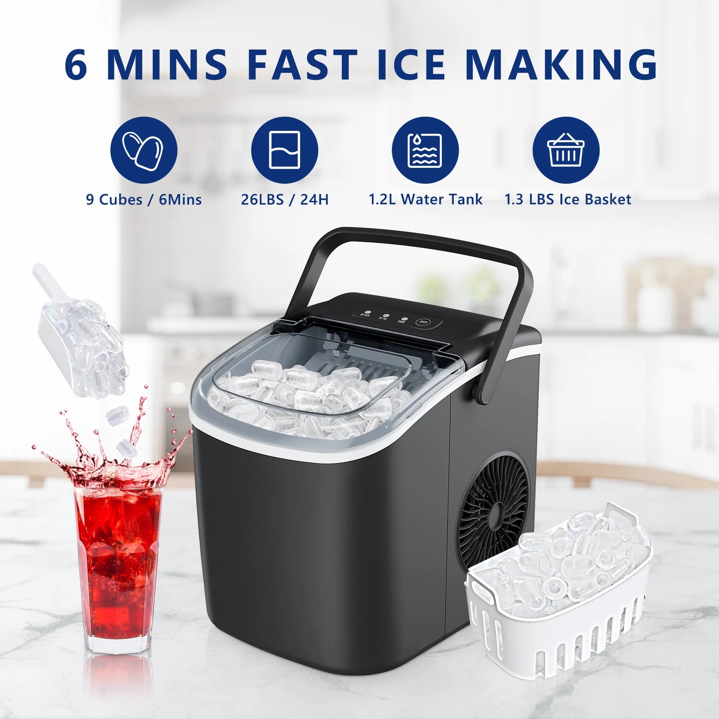 SIMALIFE IM‑06 Countertop Bullet Ice Maker – Portable & Self‑Cleaning
