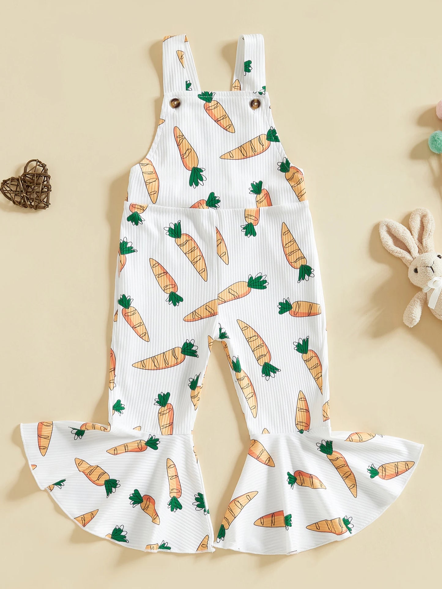 Adorable Baby Girls Easter Romper with Carrot Print Bell Bottom Flare Pants and Sleeveless Design for Toddler Girls