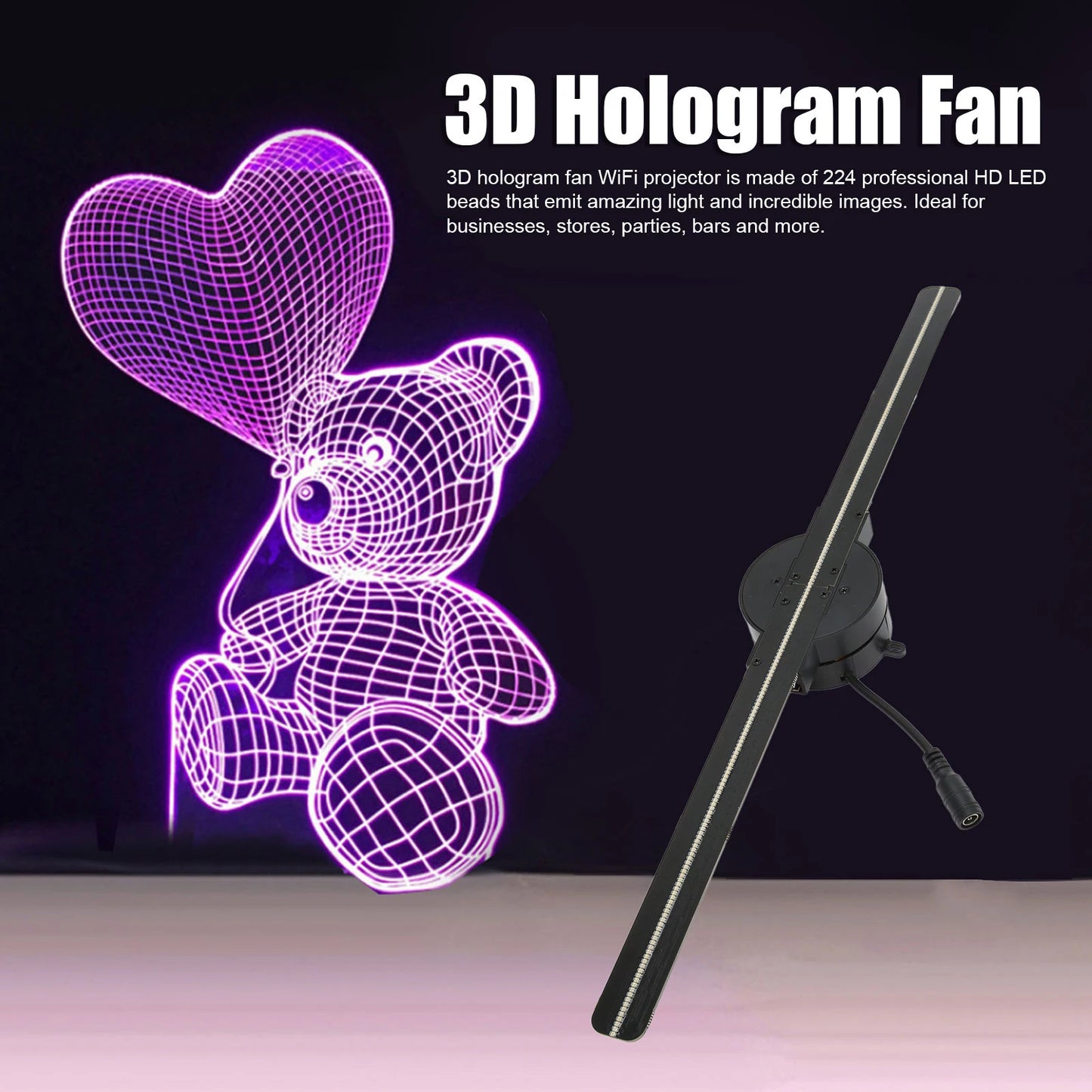 3D Hologram Display Fan – 16.5" WiFi LED Projector for Store Advertising