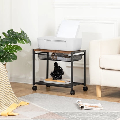 Under Desk Printer Stand Printer Cart with Storage Shelf 2-Tier Mobile Printer Table on Wheels Heavy Duty Machine Storage Rack