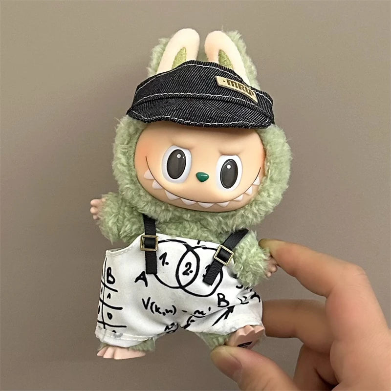 17cm Labubu Plush Doll Clothes Set Hairband T-shirt Pants Bag