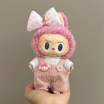 17cm Labubu Plush Doll Clothes Set Hairband T-shirt Pants Bag