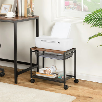 Under Desk Printer Stand Printer Cart with Storage Shelf 2-Tier Mobile Printer Table on Wheels Heavy Duty Machine Storage Rack