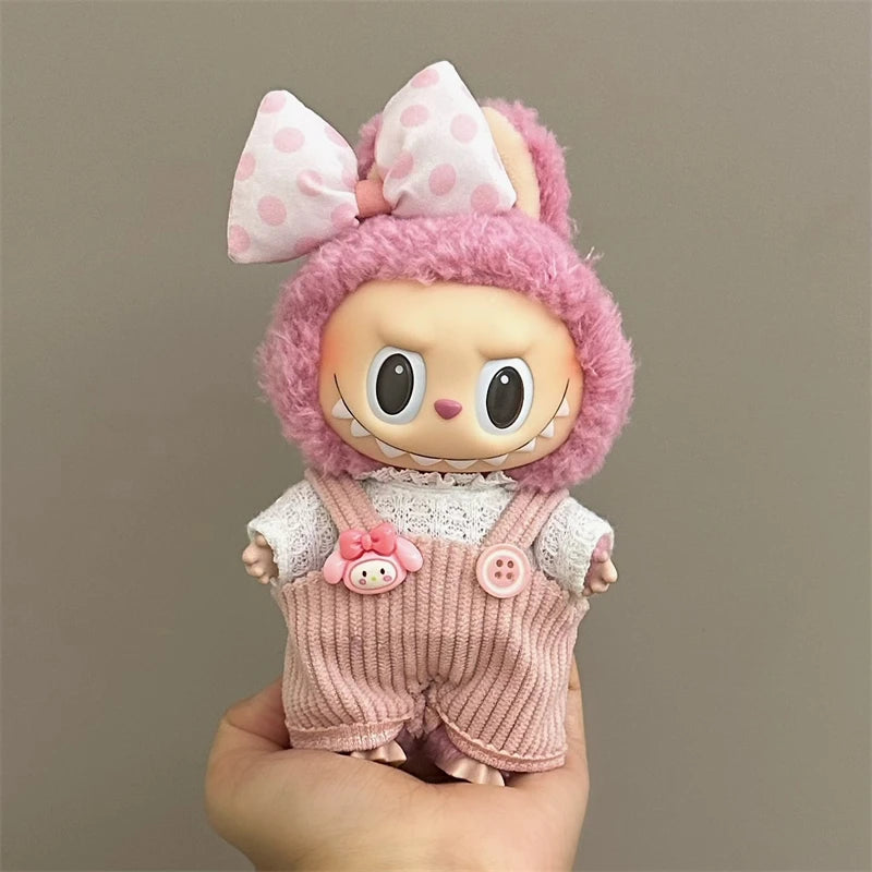 17cm Labubu Plush Doll Clothes Set Hairband T-shirt Pants Bag