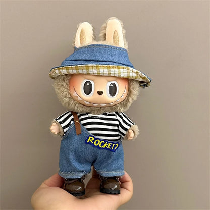17cm Labubu Plush Doll Clothes Set Hairband T-shirt Pants Bag