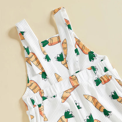 Adorable Baby Girls Easter Romper with Carrot Print Bell Bottom Flare Pants and Sleeveless Design for Toddler Girls
