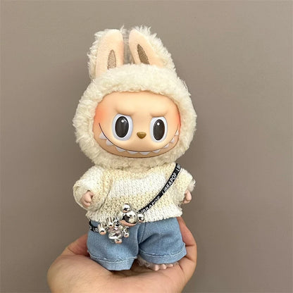 17cm Labubu Plush Doll Clothes Set Hairband T-shirt Pants Bag